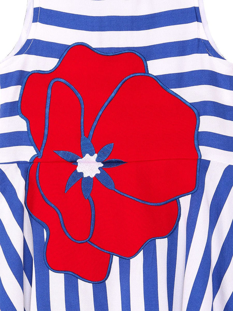 Robe Fille Viscose Rayée avec Appliqué Coquelicot