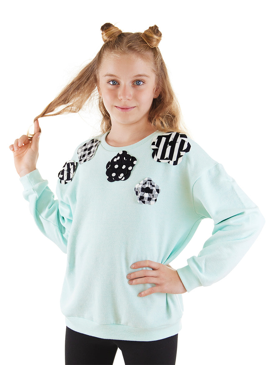 <tc>Sweatshirt pour fille à fleurs en menthe</tc>