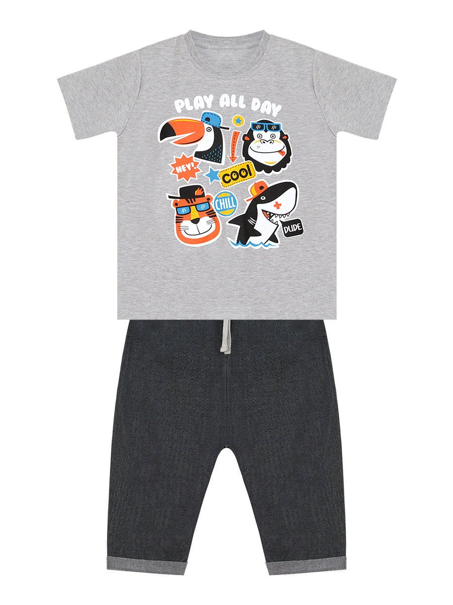 cool animals erkek çocuk t-shirt kapri şort takim - Justyol