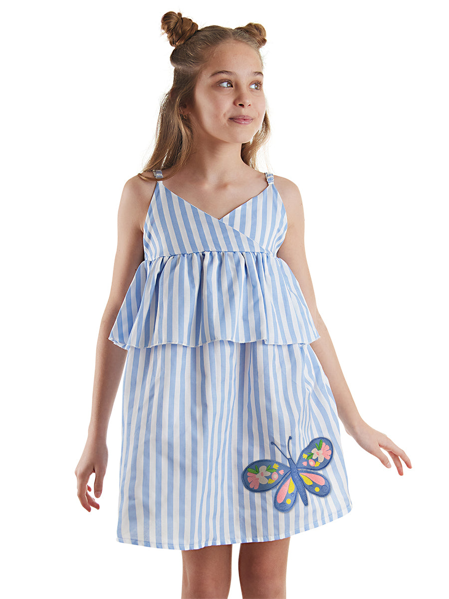 <tc>Robe pour fille à motifs de papillon rayés</tc>