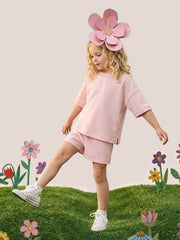 Ensemble Fille Oversize T-Shirt et Short en Coton 100% – Rose Poudré