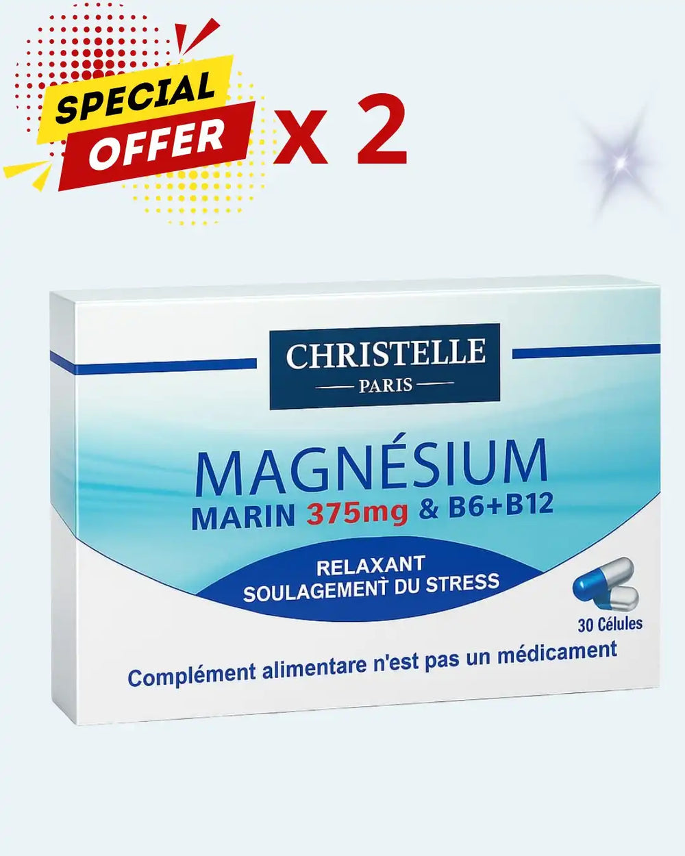 Magnésium PACK 2 boites, Relaxation, Soutien Sommeil & Équilibre, stress fatigue, une gélule par jour dosage 100% apport journalier