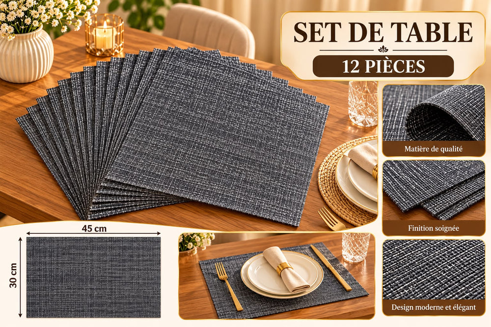 NAPPERSON - Set de 12 Sets de Table bleu – 45 × 30 cm