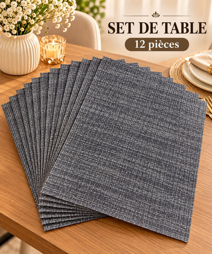 طقم 12 مفرش طاولة فردي باللون الرمادي البيج – 45 × 30 سم