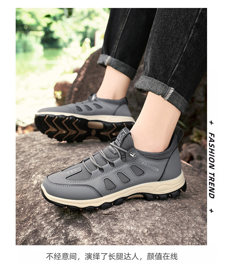 Men Soft Hiking Shoes Summer Breathable Mesh Sneakers Light Black Hike Footwear Walking Shoes Outdoor Shoes Climbing Shoe Male MU Group