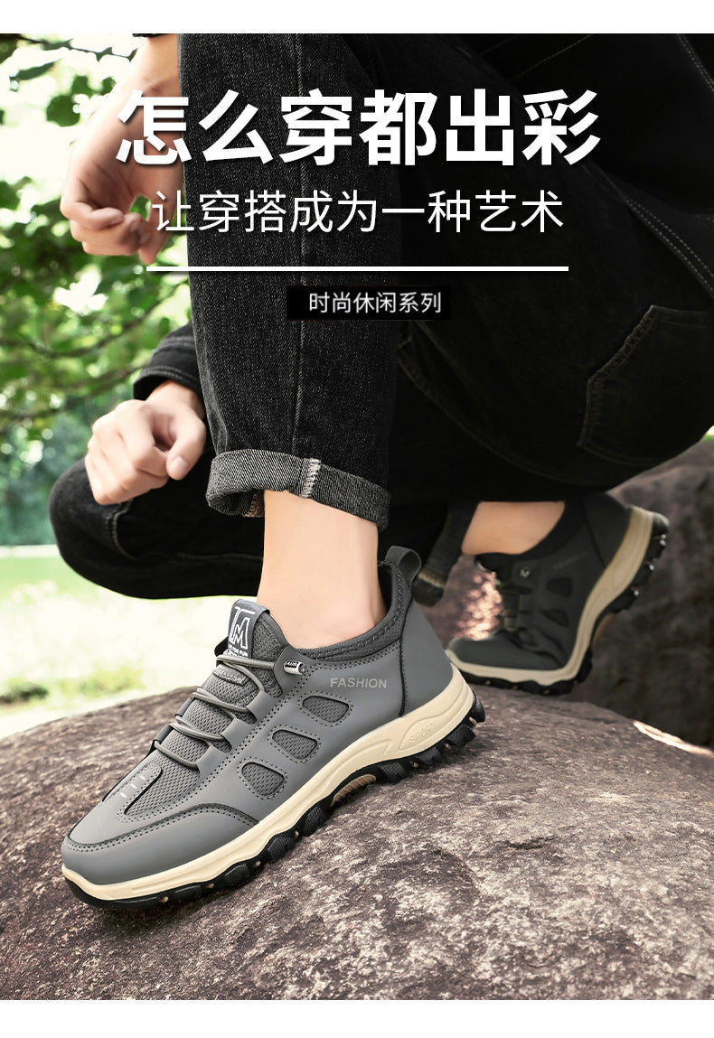 Men Soft Hiking Shoes Summer Breathable Mesh Sneakers Light Black Hike Footwear Walking Shoes Outdoor Shoes Climbing Shoe Male MU Group