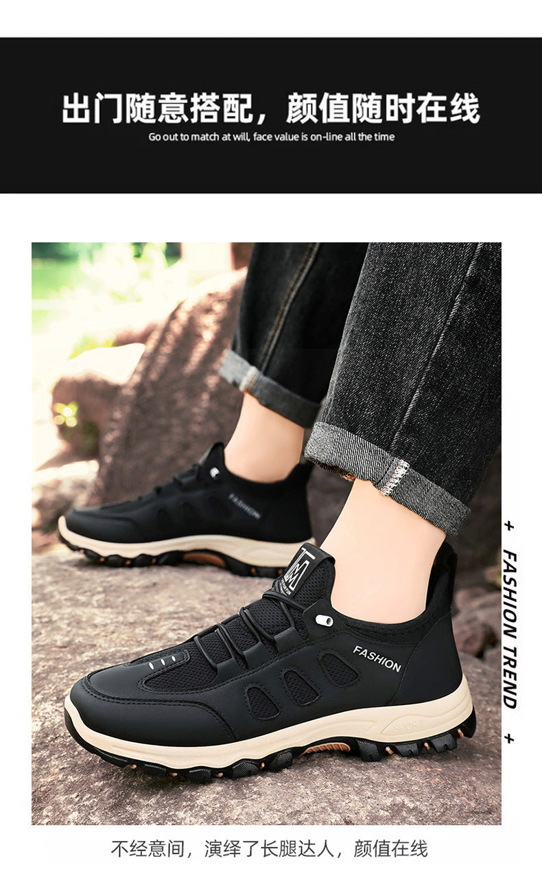 Men Soft Hiking Shoes Summer Breathable Mesh Sneakers Light Black Hike Footwear Walking Shoes Outdoor Shoes Climbing Shoe Male MU Group