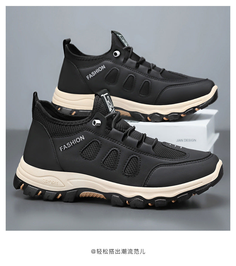 Men Soft Hiking Shoes Summer Breathable Mesh Sneakers Light Black Hike Footwear Walking Shoes Outdoor Shoes Climbing Shoe Male MU Group