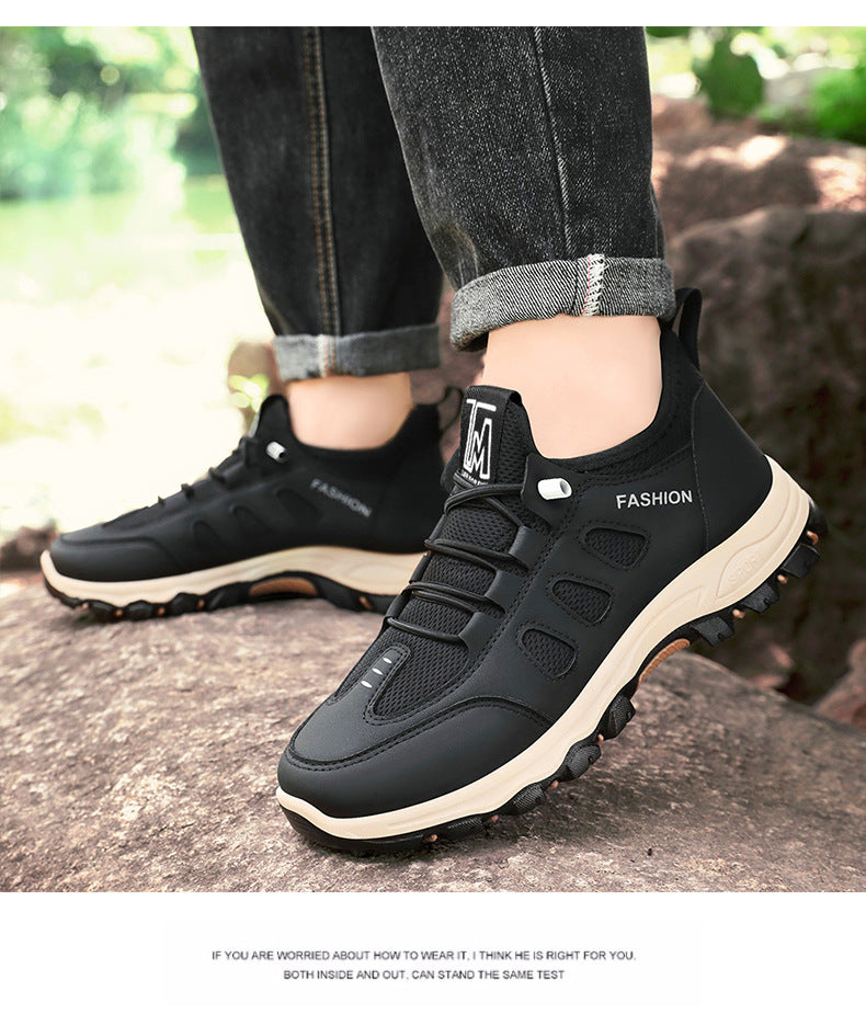 Men Soft Hiking Shoes Summer Breathable Mesh Sneakers Light Black Hike Footwear Walking Shoes Outdoor Shoes Climbing Shoe Male MU Group