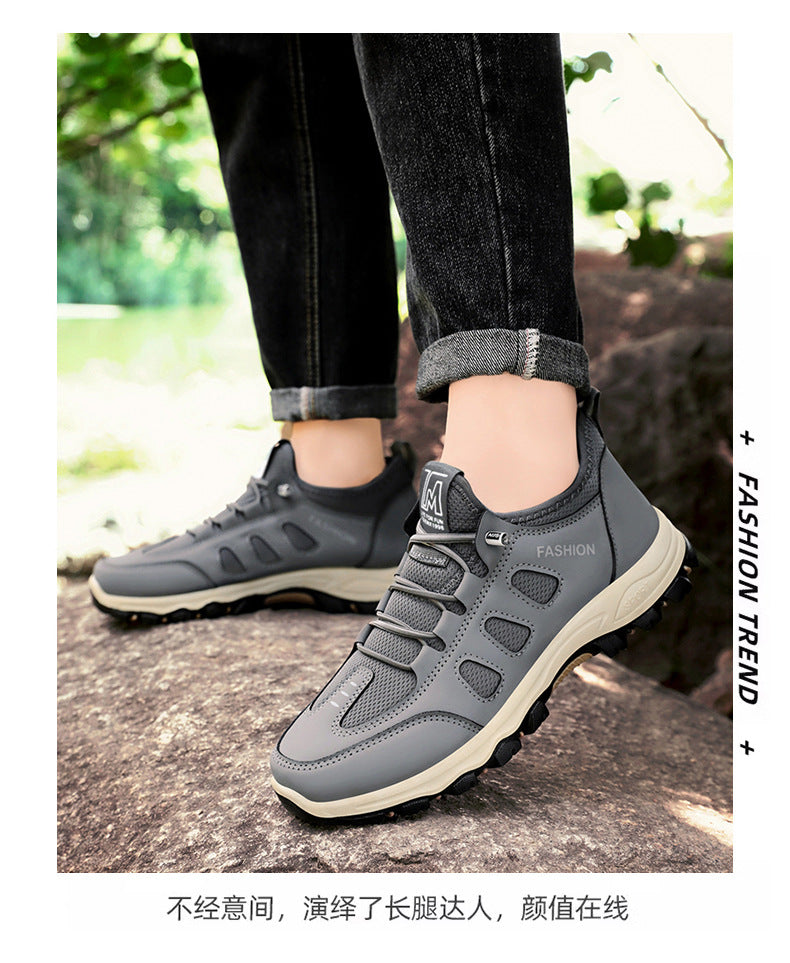 Men Soft Hiking Shoes Summer Breathable Mesh Sneakers Light Black Hike Footwear Walking Shoes Outdoor Shoes Climbing Shoe Male MU Group