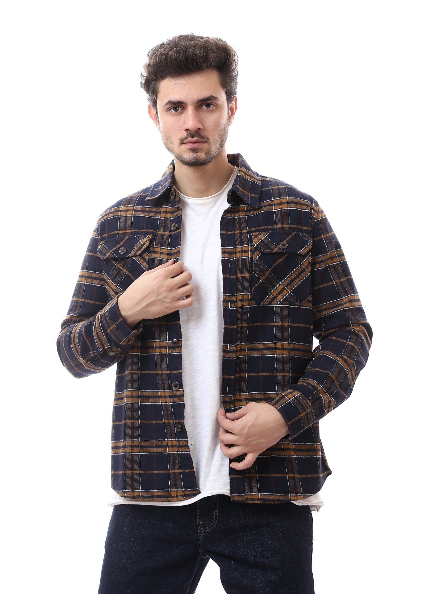 Chemise pour homme à carreaux à manches longues avec poches poitrine - OSH23ACCR19785TM1