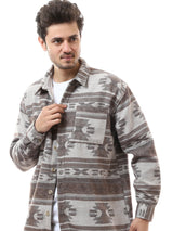 Chemise homme décorée avec boutons et manches longues - Design moderne marron et blanc - OSH23ACCR19797TM1