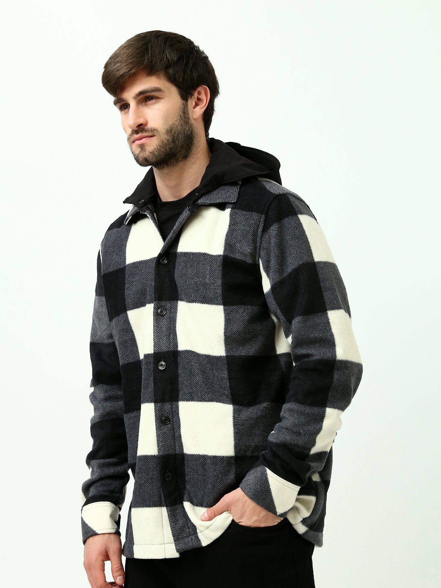 Veste homme décorée de carreaux - Noir et blanc avec capuche - OSH23ACCR19804TM1