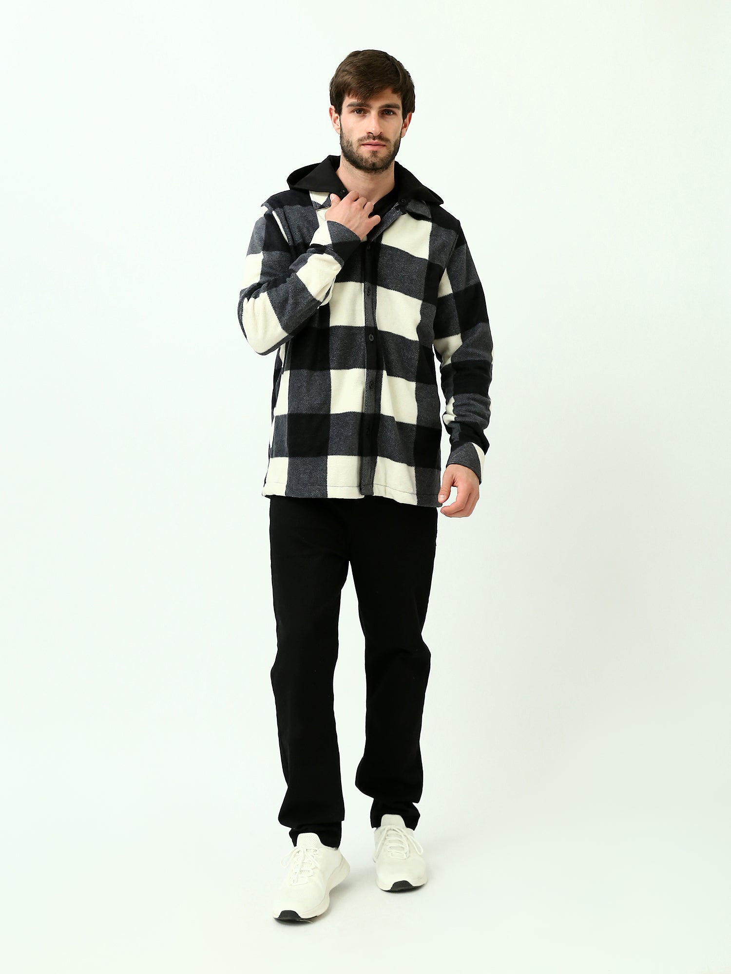 Veste homme à carreaux noire et blanche avec capuche - OSH23ACCR19804TM1