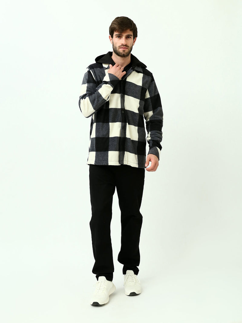 Veste homme à carreaux noire et blanche avec capuche - OSH23ACCR19804TM1