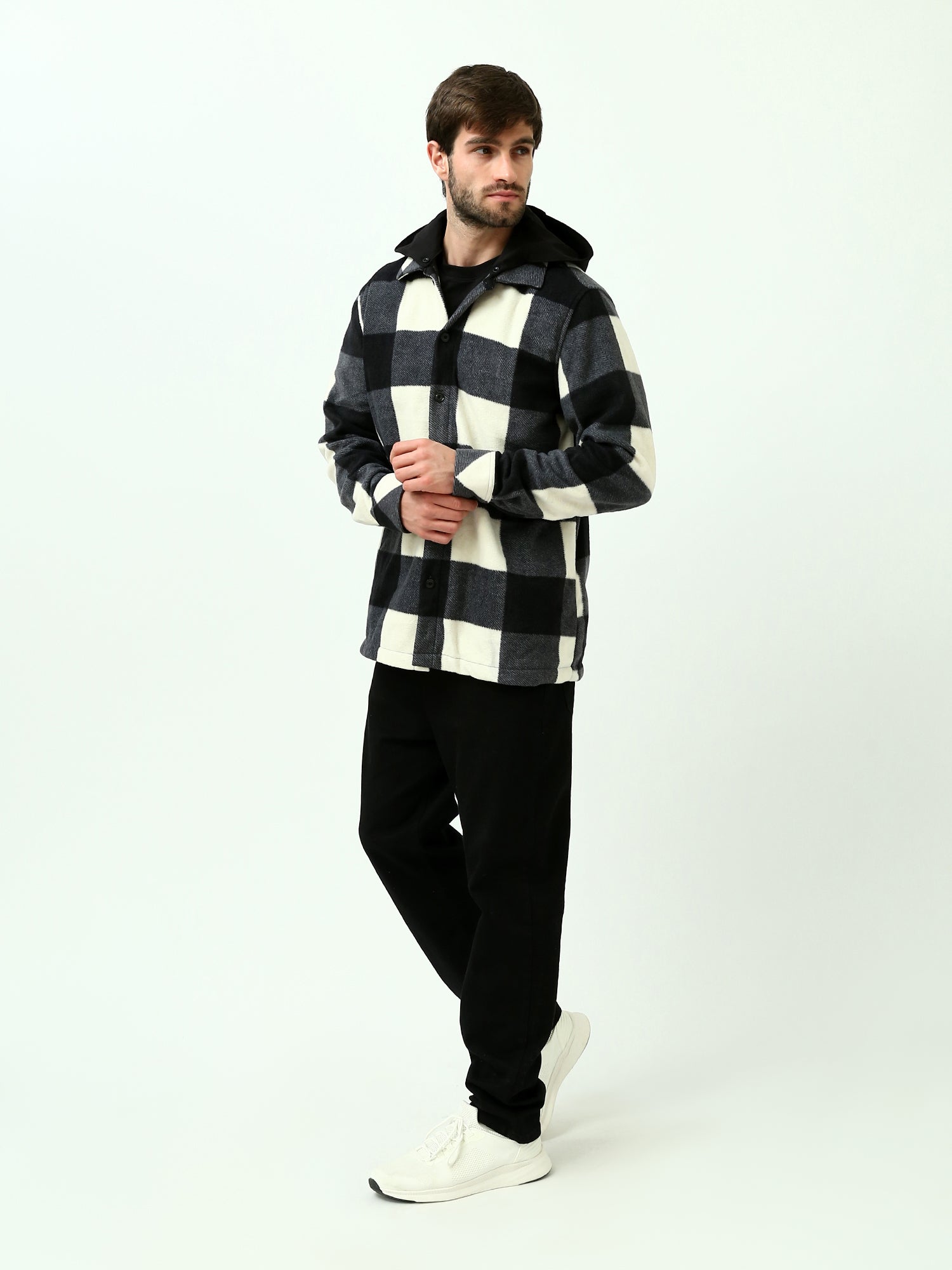 Veste homme à carreaux noire et blanche avec capuche - OSH23ACCR19804TM1