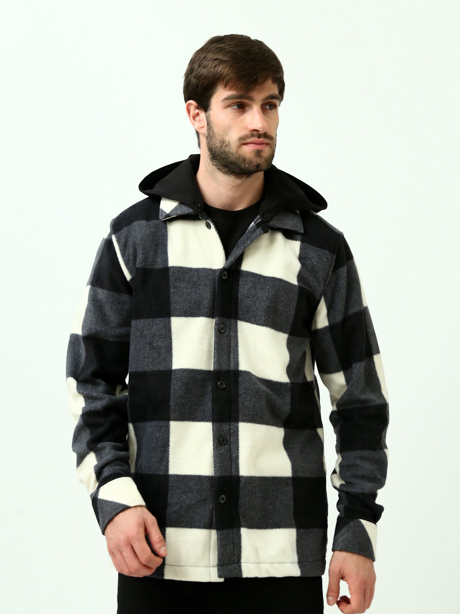 Veste homme à carreaux noire et blanche avec capuche - OSH23ACCR19804TM1