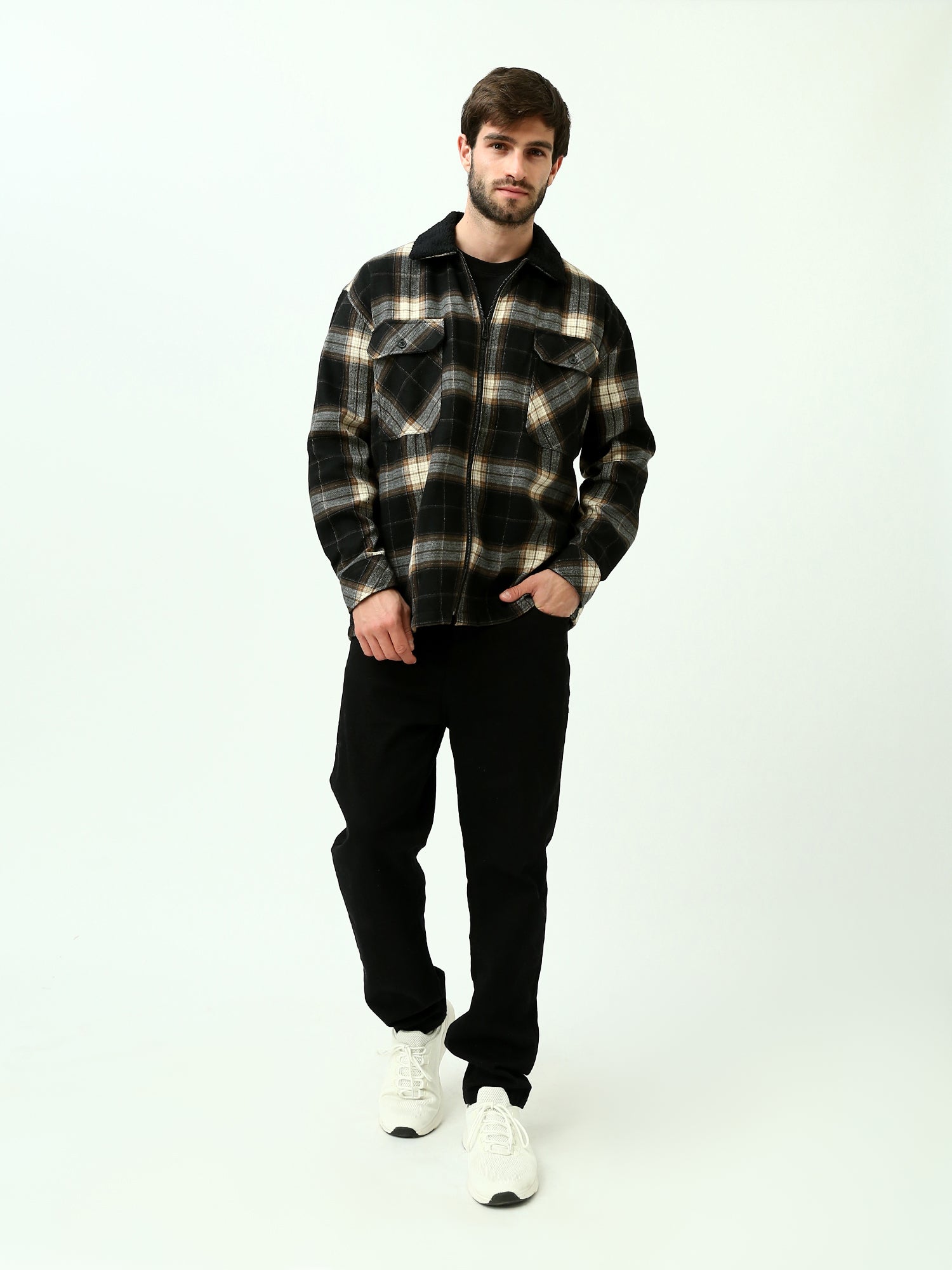 Veste Chemise Homme à Carreaux Zippée avec Col Doublé – OSH23ACCR19844TM1