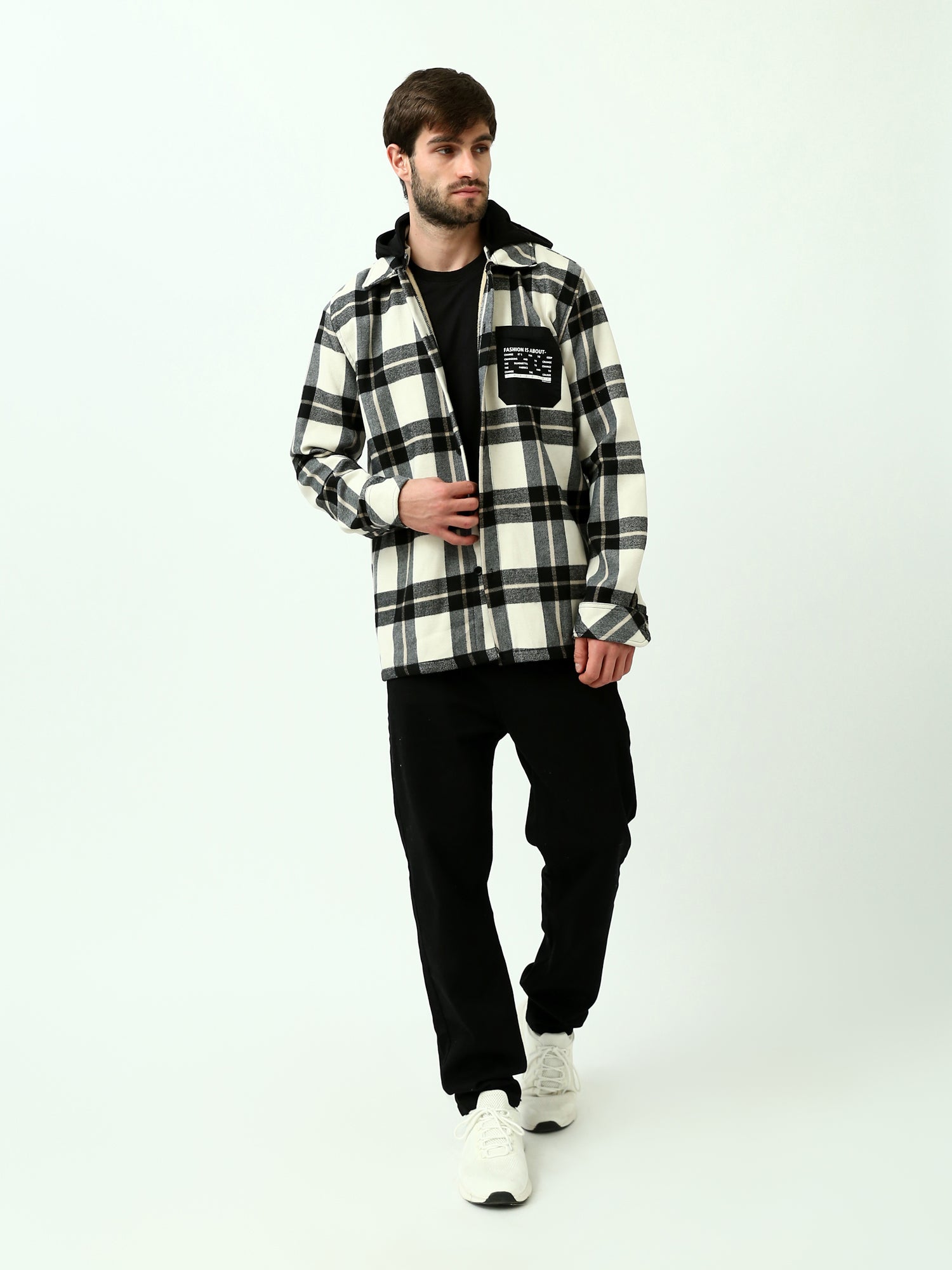 Chemise Homme à Carreaux avec Capuche Intégrée - Moderne et Confortable - OSH23ACCR19846TM1