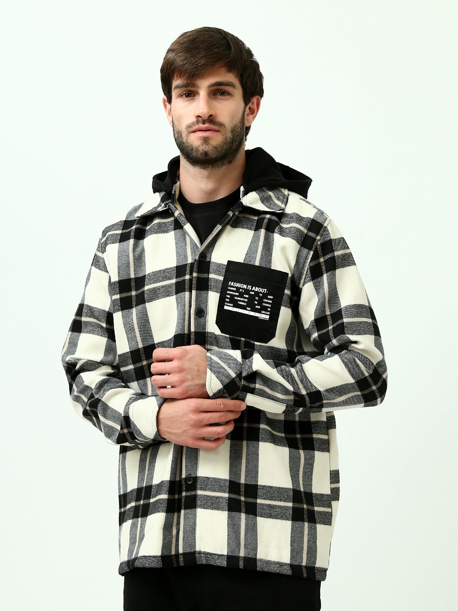 Chemise Homme à Carreaux avec Capuche Intégrée - Moderne et Confortable - OSH23ACCR19846TM1
