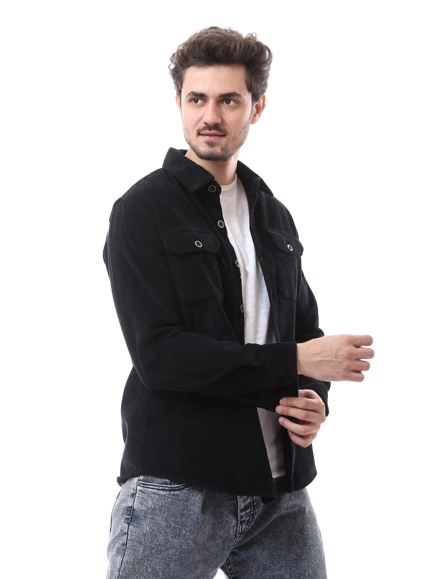 Chemise homme classique unie à texture côtelée, agrémentée de poches frontales – OSH23AEUR19778TM1