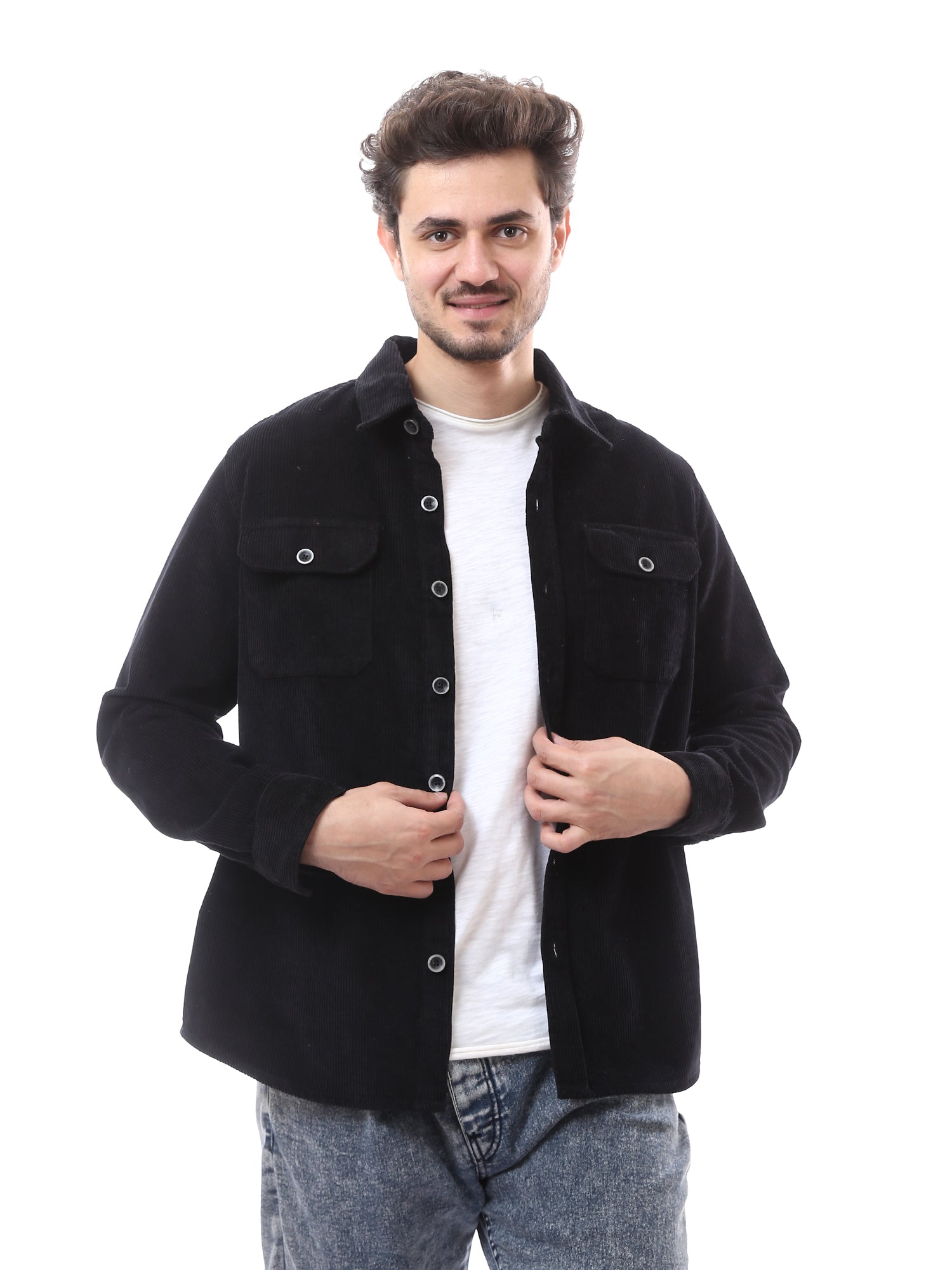 Chemise homme classique unie à texture côtelée, agrémentée de poches frontales – OSH23AEUR19778TM1