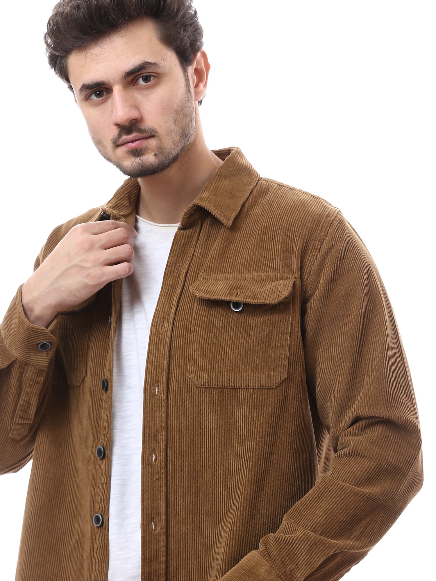 Chemise homme classique unie à texture côtelée, agrémentée de poches frontales – OSH23AEUR19778TM1