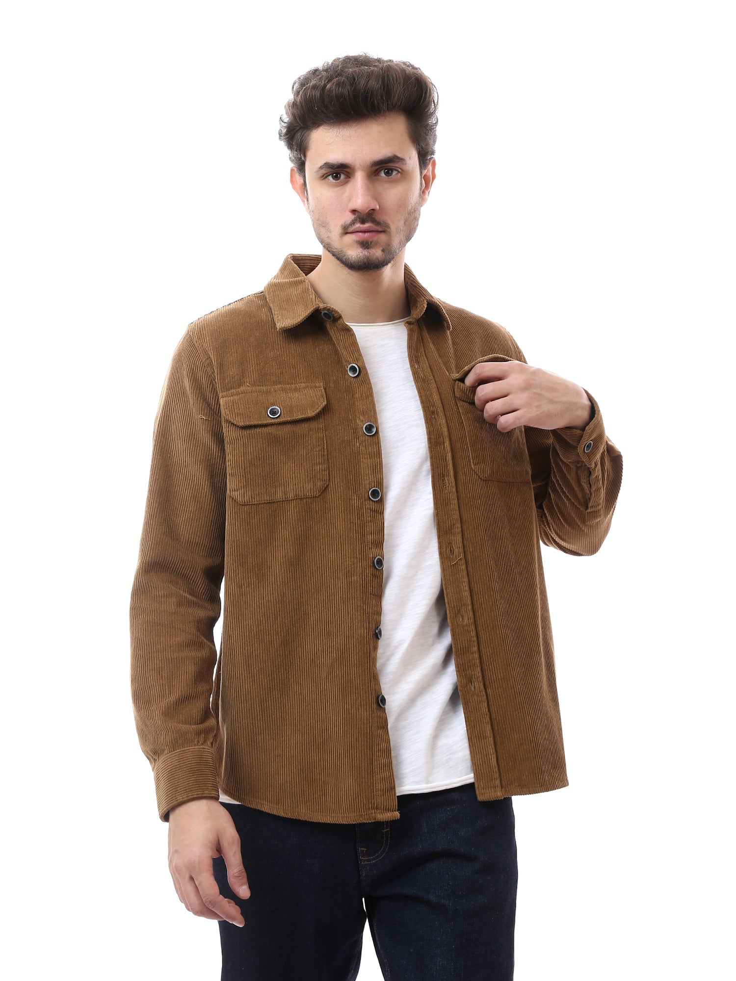 Chemise pour homme côtelée simple, classique, ornée de poches avant - OSH23AEUR19778TM1