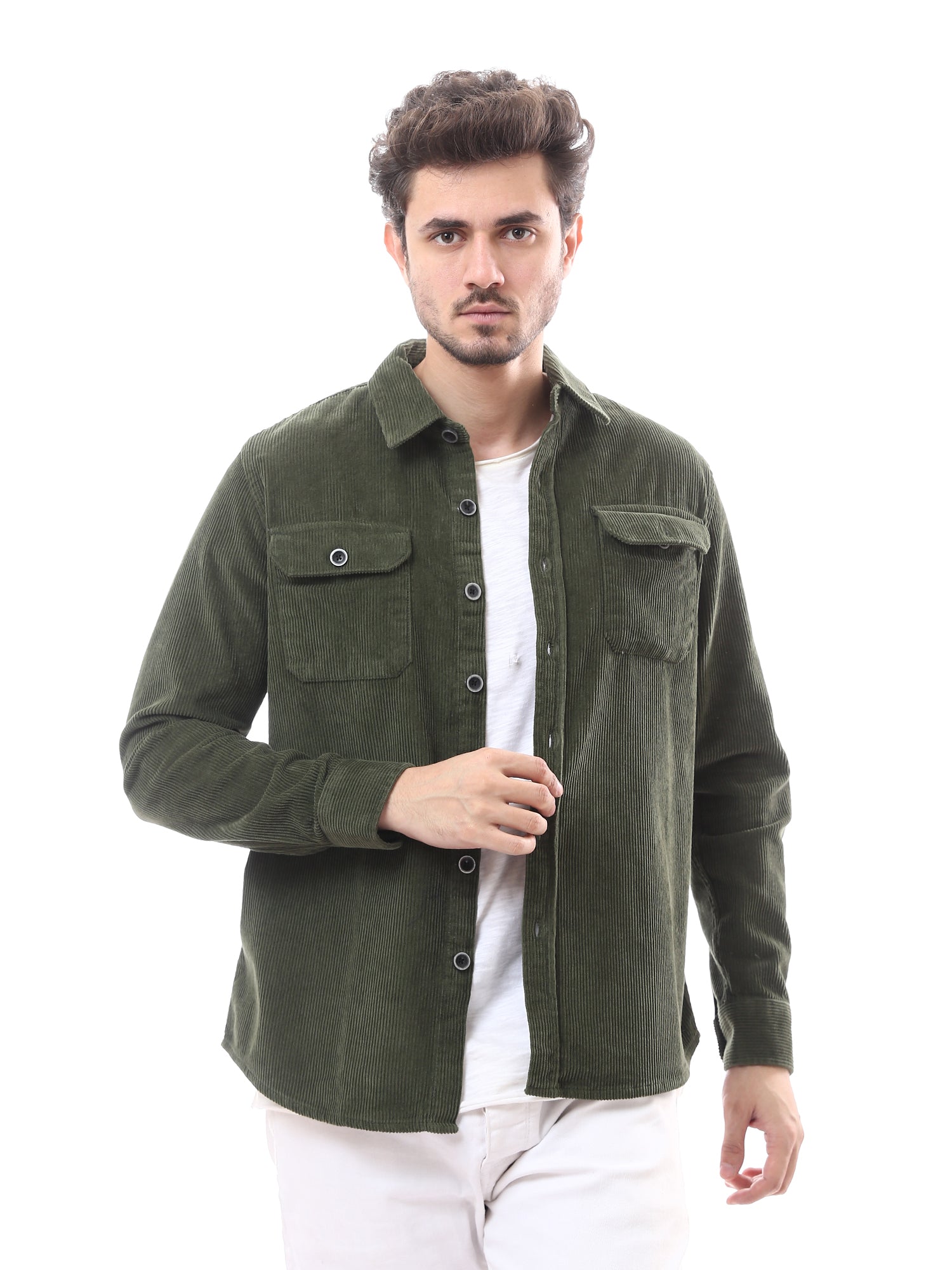 Chemise pour homme côtelée simple, classique, ornée de poches avant - OSH23AEUR19778TM1