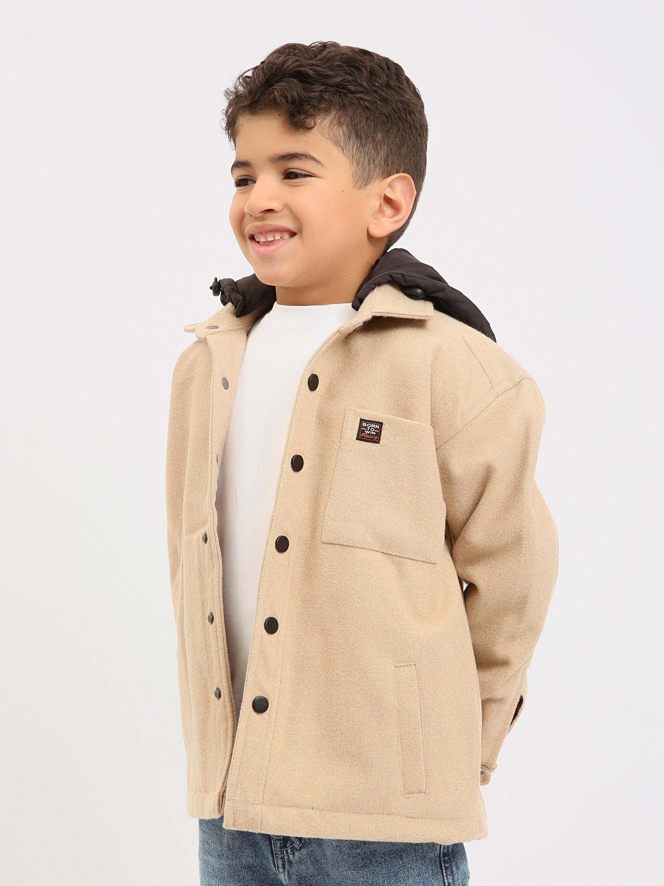 Surchemise garçon à capuche, style overshirt, fermeture à boutons-pression - OSH25WCCD76313MB1