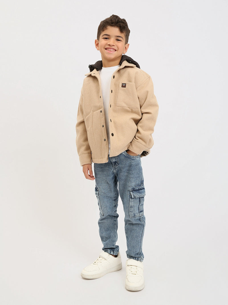 Surchemise garçon à capuche, style overshirt, fermeture à boutons-pression - OSH25WCCD76313MB1