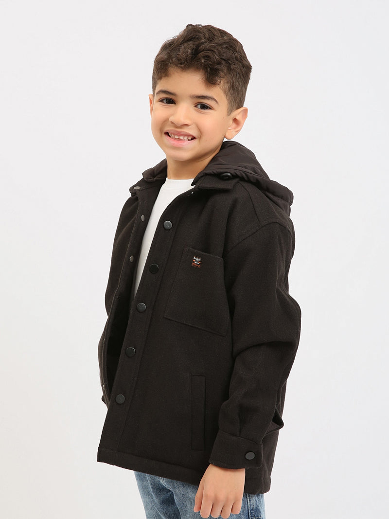 Surchemise garçon à capuche, style overshirt, fermeture à boutons-pression - OSH25WCCD76313MB1