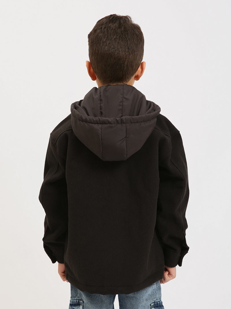Surchemise garçon à capuche, style overshirt, fermeture à boutons-pression - OSH25WCCD76313MB1