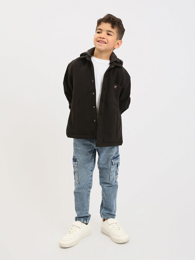 Surchemise garçon à capuche, style overshirt, fermeture à boutons-pression - OSH25WCCD76313MB1