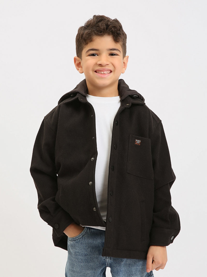 Surchemise garçon à capuche, style overshirt, fermeture à boutons-pression - OSH25WCCD76313MB1