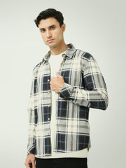 Chemise casual homme à carreaux noir et crème design moderne - OSH25WCUR19141TM1
