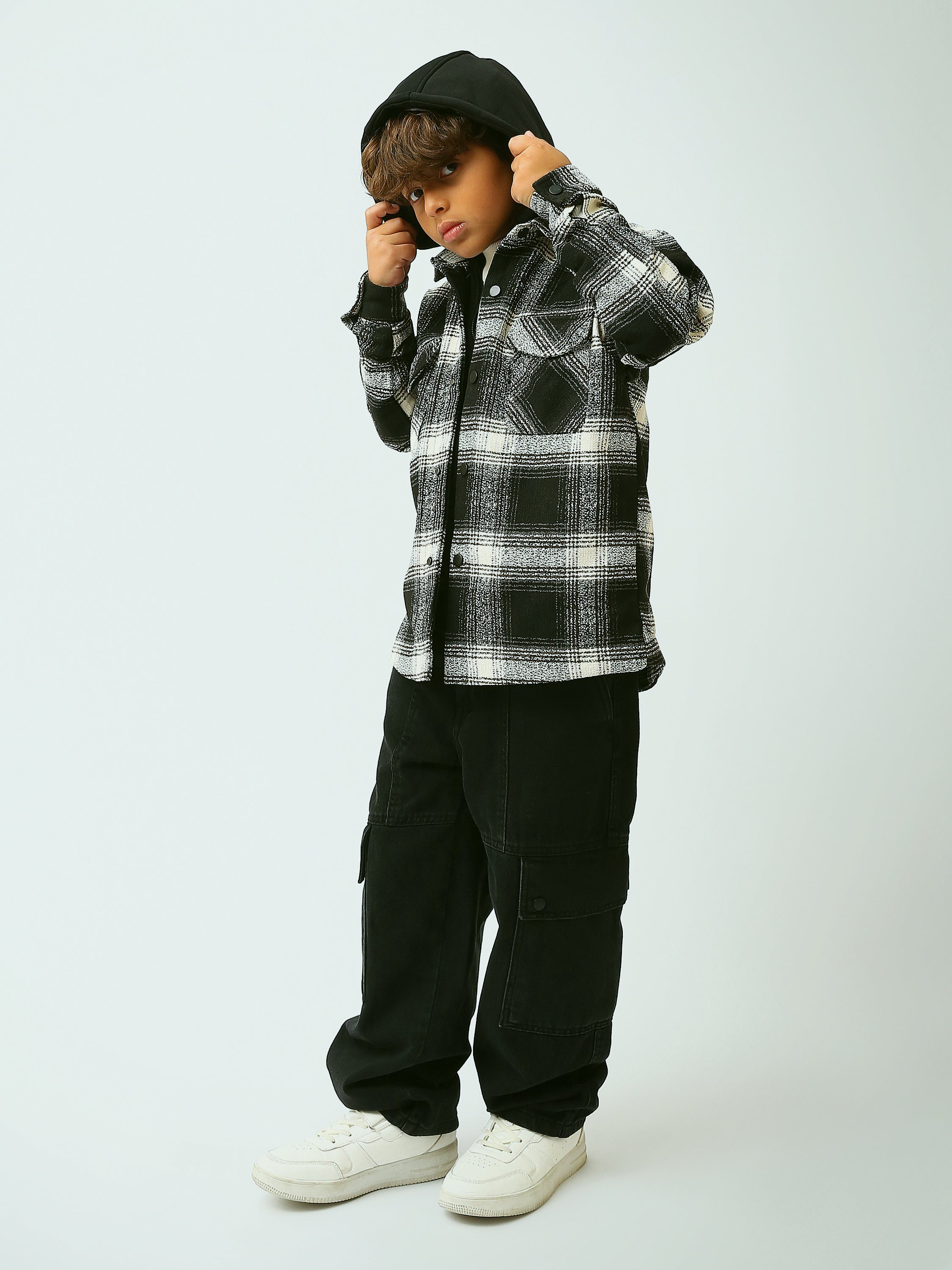 Surchemise garçon à carreaux avec capuche – style casual - OSH26WCLD19160TB1