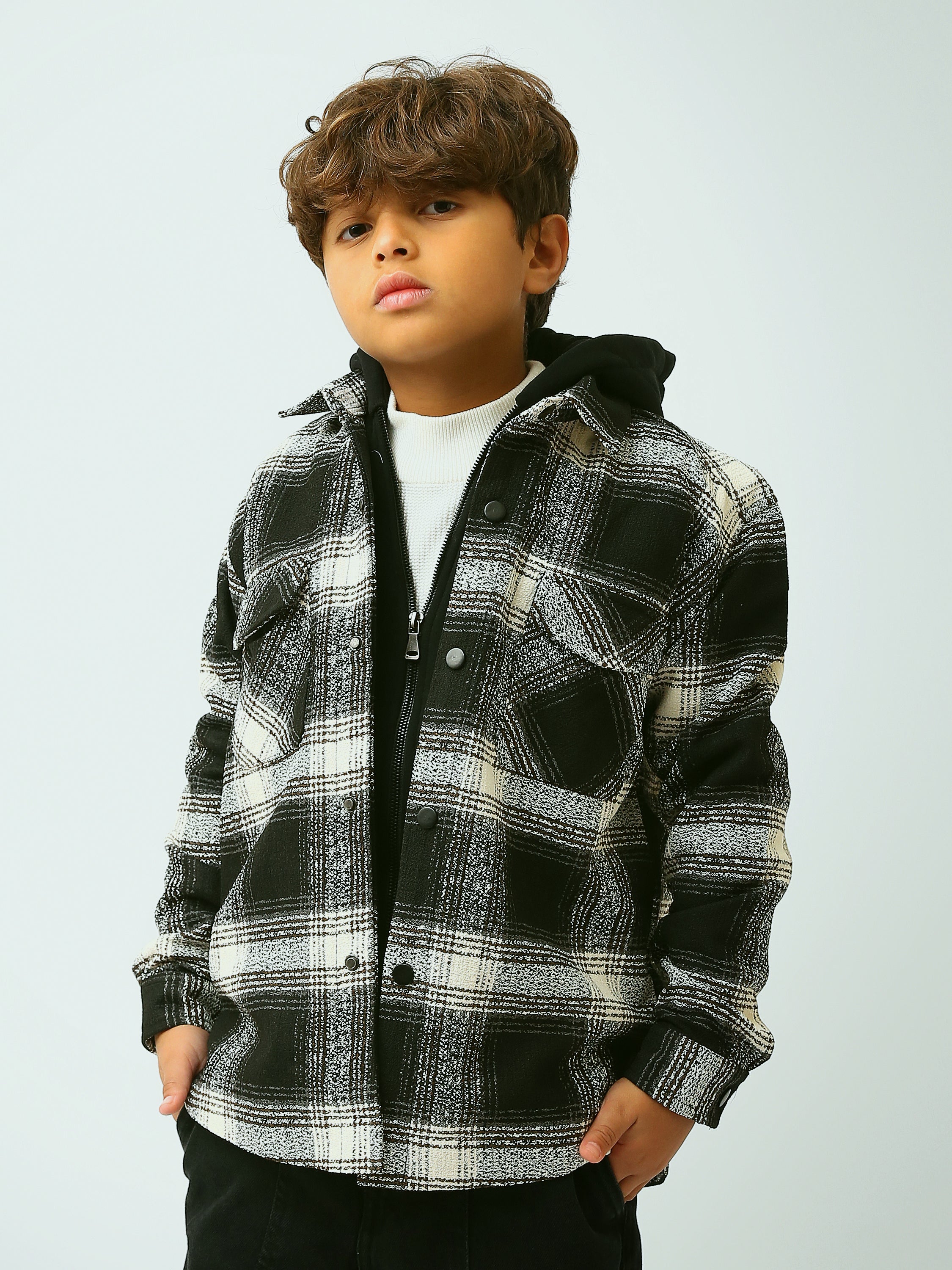 Surchemise garçon à carreaux avec capuche – style casual - OSH26WCLD19160TB1