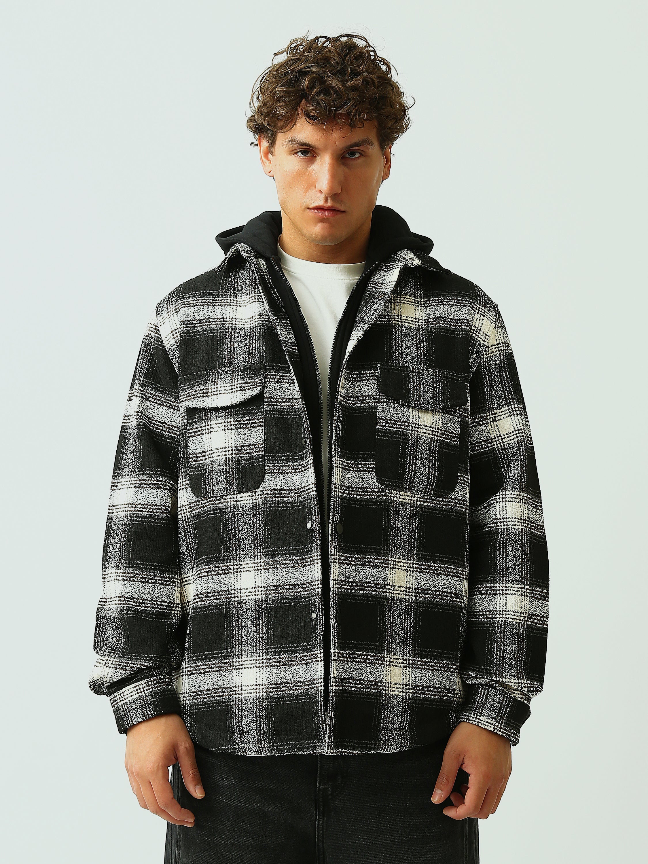 Surchemise homme à carreaux – Style urbain avec capuche intégrée - OSH26WCLD19160TM1