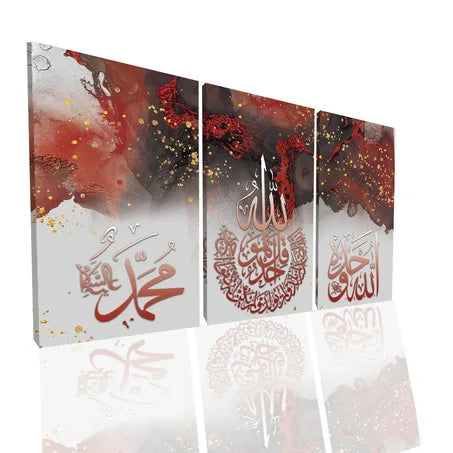 tableau decoratif rouge en toile   cadre bois massif   130/70 cm  3 morceau