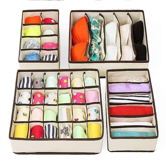 Pack de 4 Organisateurs de Tiroirs Modulables – Rangement Sous-vêtements & Accessoires