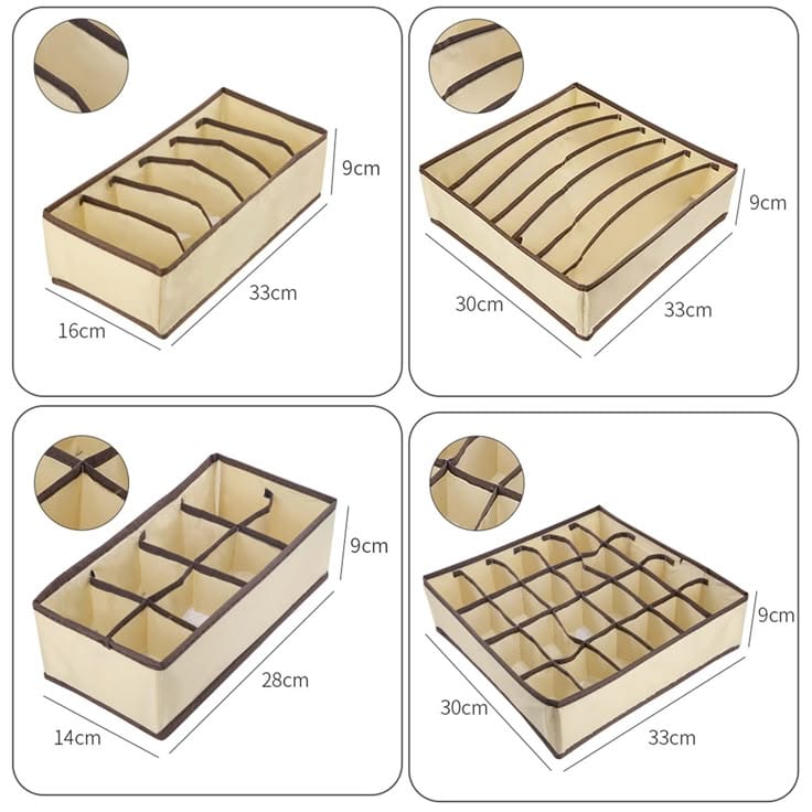 Pack de 4 Organisateurs de Tiroirs Modulables – Rangement Sous-vêtements & Accessoires