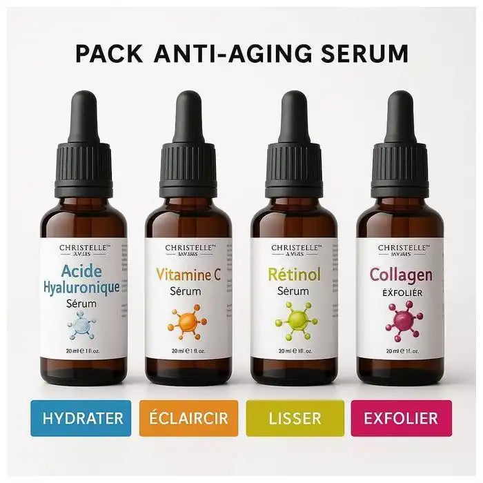 PACK Sérum - Sérum Acide Hyaluronique+Sérum Vitamine C+Rétinol+collagen