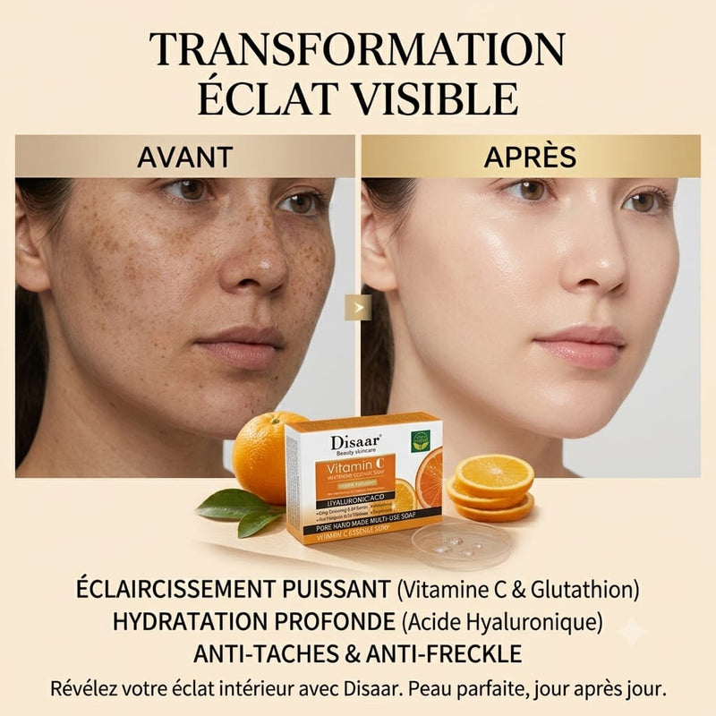 Pack Éclat Vitamine C 4 EN 1 Glow & Moisture Whitening Skin Care Ensemble Complet– Savon visage -Sérum visage- Nettoyant visage -Crème visage hydratante