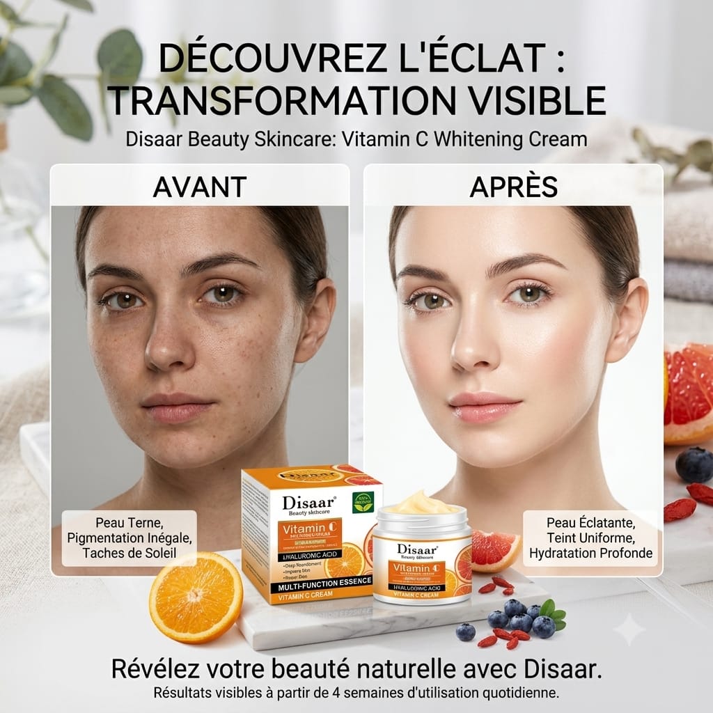 Pack Éclat Vitamine C 4 EN 1 Glow & Moisture Whitening Skin Care Ensemble Complet– Savon visage -Sérum visage- Nettoyant visage -Crème visage hydratante
