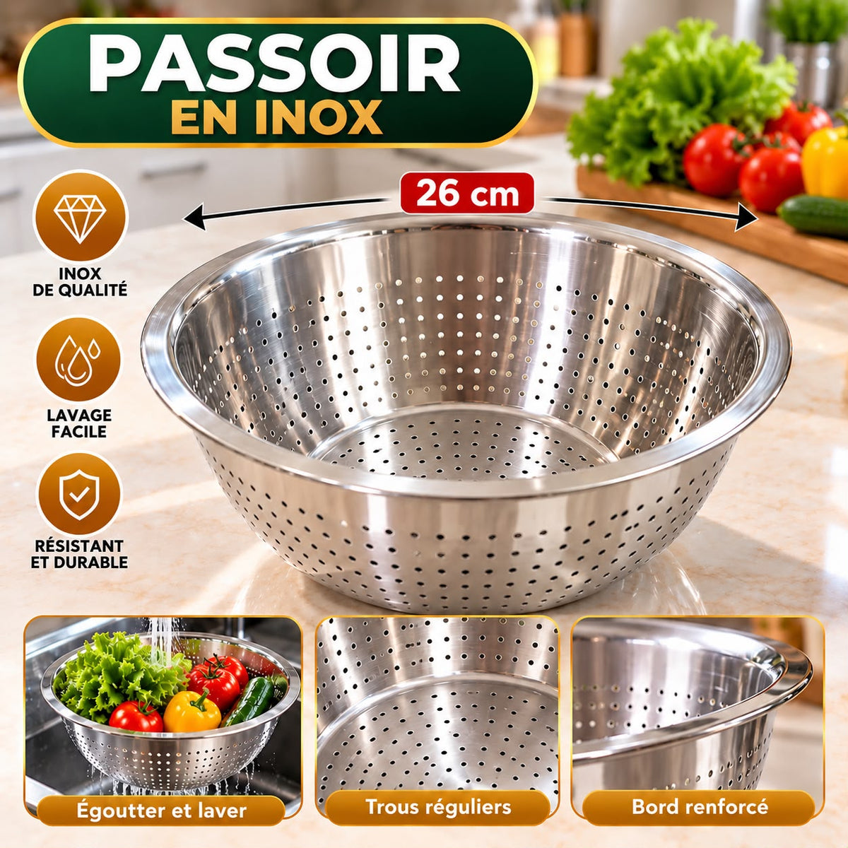 PASSOIRE INOX 26CM