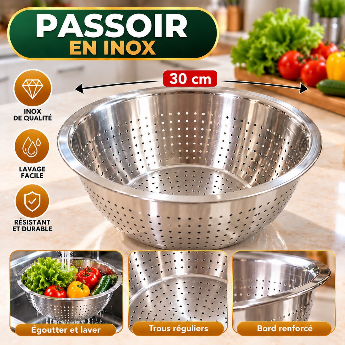 PASSOIRE INOX 30CM