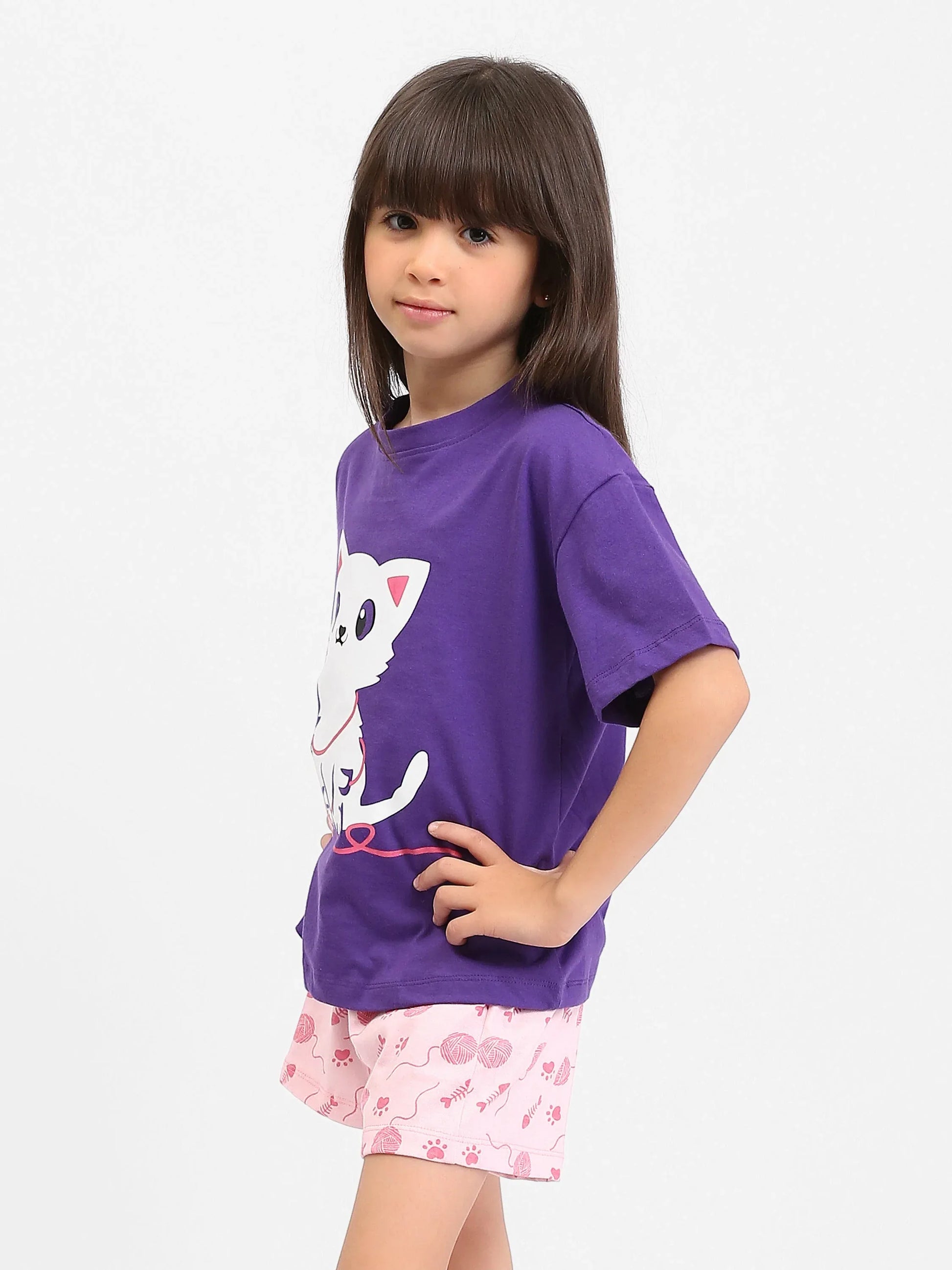 Ensemble Pyjama Fille "Chat Mignon" - PJS24SSNA71018MG1 - Justyol