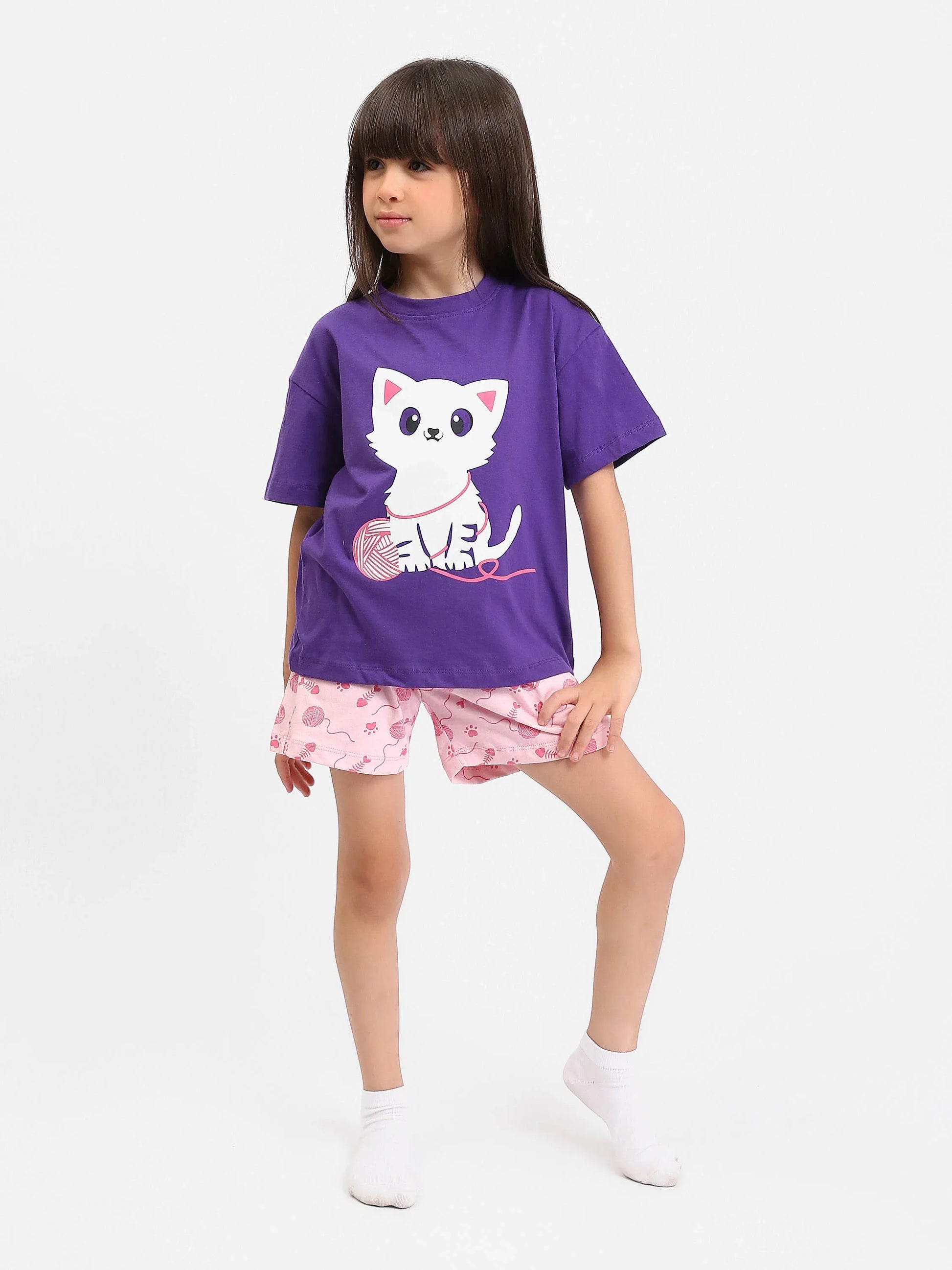 Ensemble Pyjama Fille "Chat Mignon" - PJS24SSNA71018MG1 - Justyol