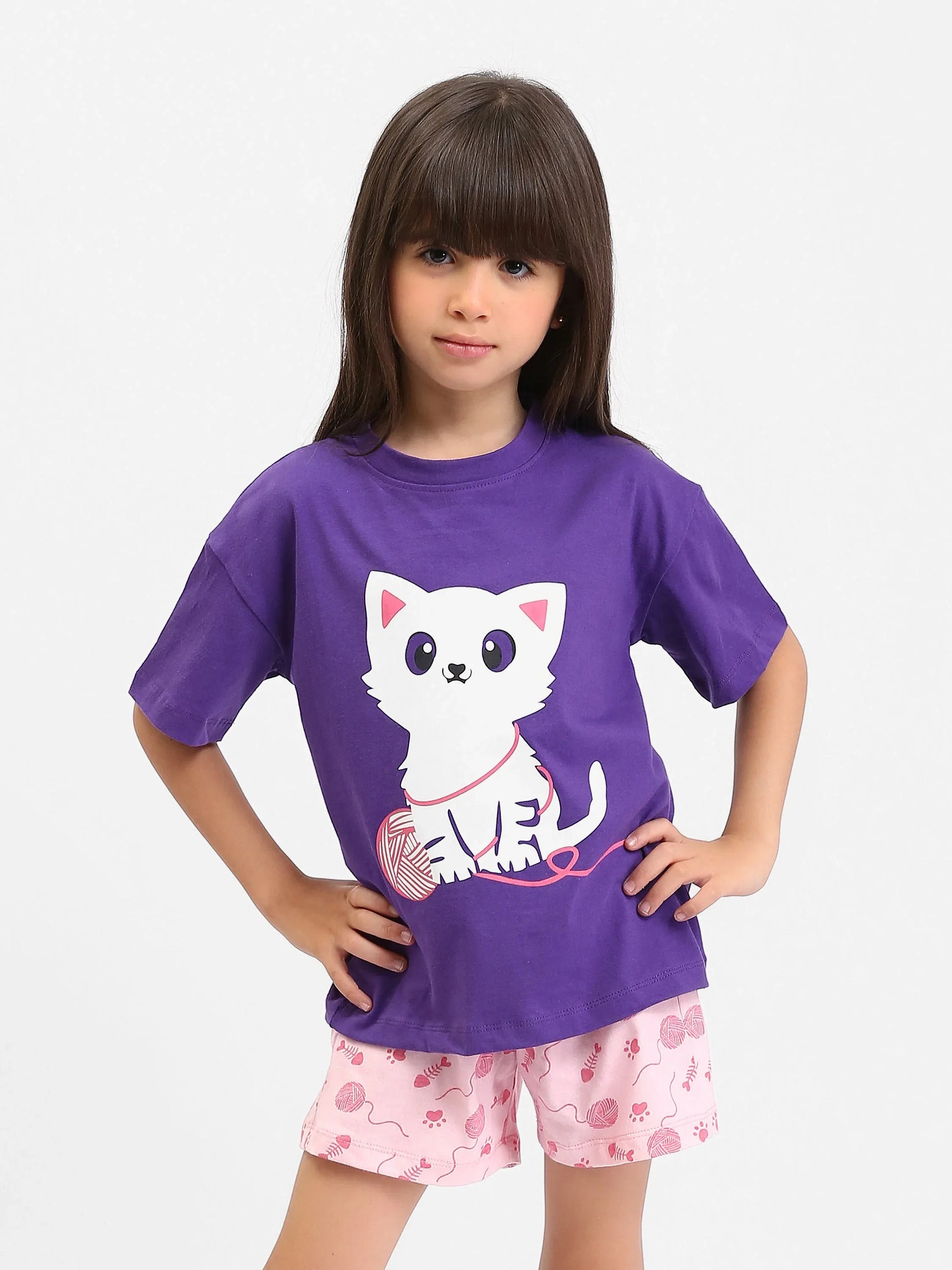 Ensemble Pyjama Fille "Chat Mignon" - PJS24SSNA71018MG1 - Justyol
